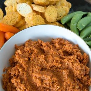 Roasted Red Pepper Dip With Twistos Asiago Flavored Baked Snack Bites