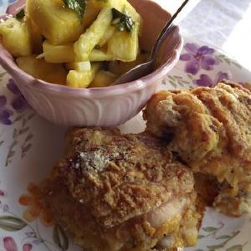 Oven Fried Chicken with Fresh Pineapple Side