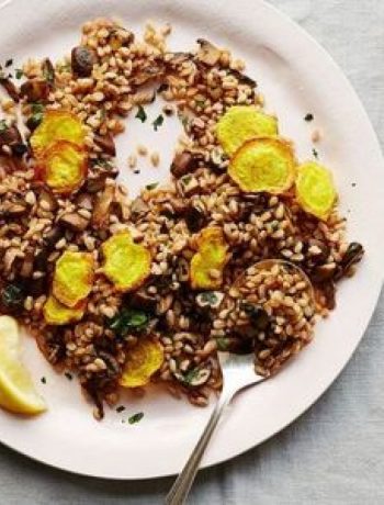 Warm Farro with Mushrooms and Crispy Beets