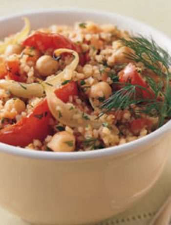 Bulgur Pilaf with Roasted Tomatoes, Onions, and Garbanzo Beans