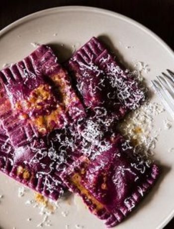 Beet Ravioli with Goat Cheese, Ricotta and Mint Filling