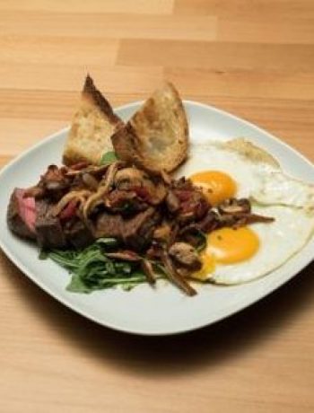 Steak and Mushroom Hash with a Sunny-Side Up Egg