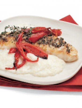 Sea Bass with Polenta and Roasted Red Bell Peppers