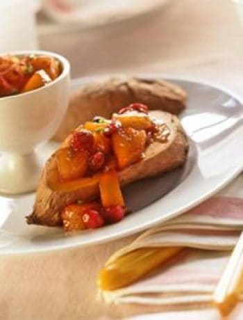 Roasted Sweet Potatoes With Pineapple Cranberry Chutney