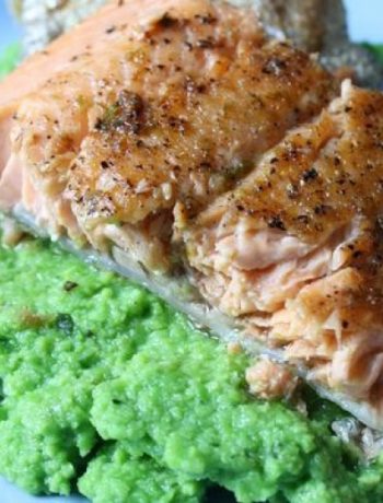Rainbow trout with basil pea puree