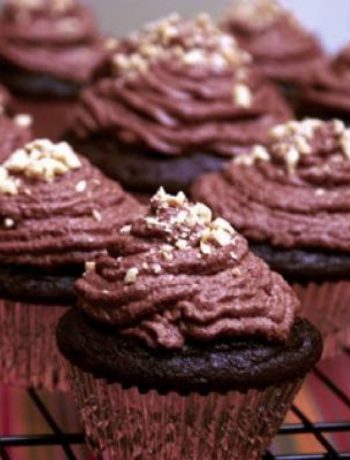 Peanut Butter Filled Chocolate Cupcakes with Chocolate Ganache Frosting