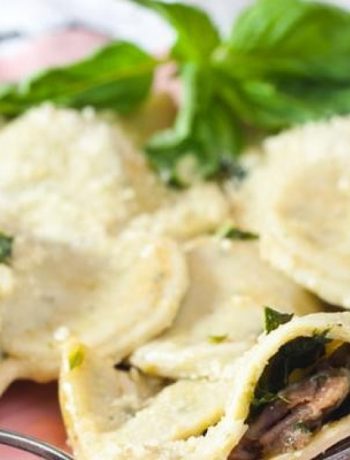 Prosciutto and Mushroom Ravioli With Basil Browned Butter Sauce