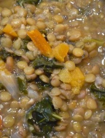 Lentil Apricot Soup With Roasted Kale