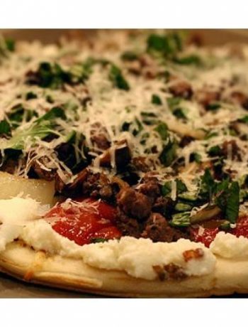 Elk Italian Sausage Pizza With Ricotta Cheese, Sautéd Mushrooms and Onion