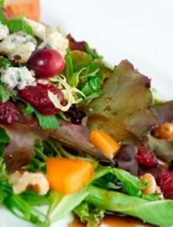 Green Salad with Pomegranate Vinaigrette and Goat Cheese Garnish
