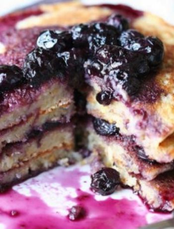 Lemon Scented Polenta Pancakes with Blueberry Thyme Syrup