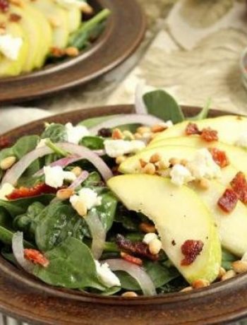Pear, Goat Cheese and Spinach Salad with Warm Maple-Bacon Dressing