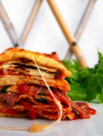Crespelle with Mozzarella, Parma Ham and Tomato Sauce