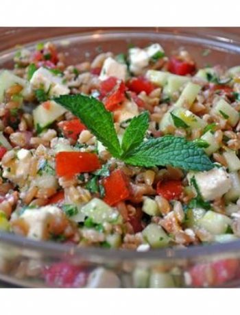 Farro Salad With Tomatoes, Cucumber, Mint and Feta