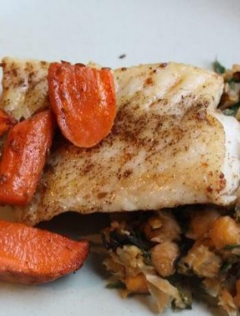 Laura Calder’s Halibut With Brown Butter, Crushed Chickpeas With Olives and Roasted Cumin Carrots
