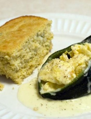 Scrambled Egg-Stuffed Poblano Chiles With Spicy Cheese Sauce