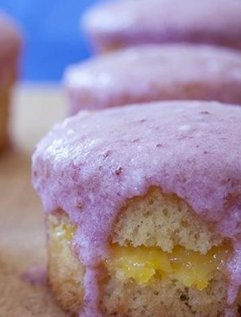 Lemon Curd Layered Cupcakes With Strawberry Frosting