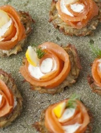 Rostis With Smoked Salmon and Dill Creme