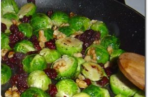 Brussels Sprouts Lardons With Cherries and Walnuts